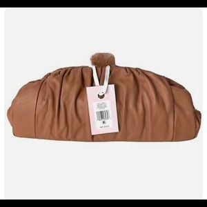 LOUISE et CIE Loni Pleated Leather Clutch Bag, Sculpted Clasp, Baguette Shape